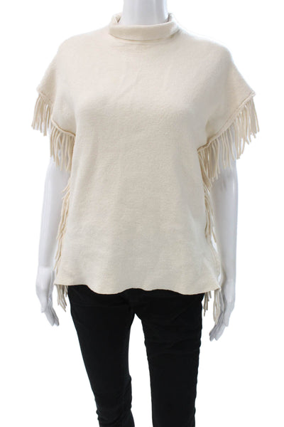 Elie Tahari Women Ivory Merino Wool Cape Sweater High Neck Short Sleeve Size S