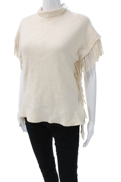 Elie Tahari Women Ivory Merino Wool Cape Sweater High Neck Short Sleeve Size S