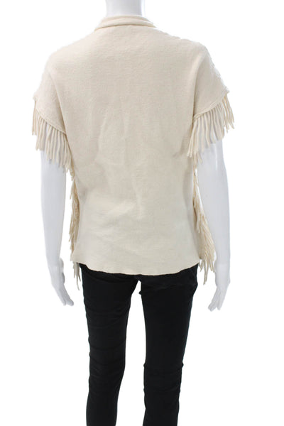 Elie Tahari Women Ivory Merino Wool Cape Sweater High Neck Short Sleeve Size S