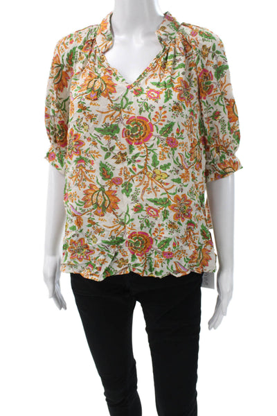Nicole Miller Womens Floral V Neck Rayon Short Sleeve Blouse Size M