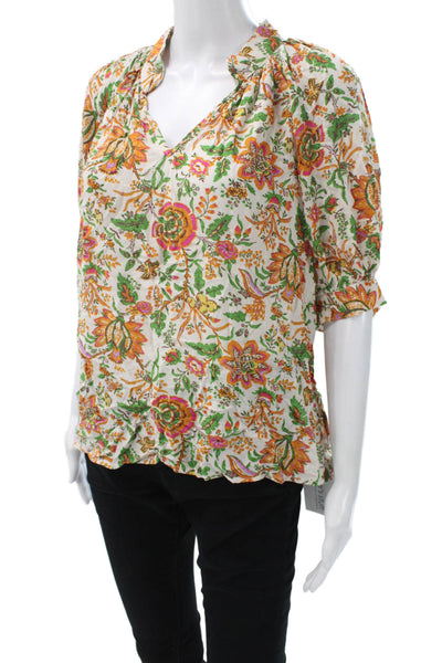 Nicole Miller Womens Floral V Neck Rayon Short Sleeve Blouse Size M