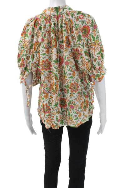 Nicole Miller Womens Floral V Neck Rayon Short Sleeve Blouse Size M
