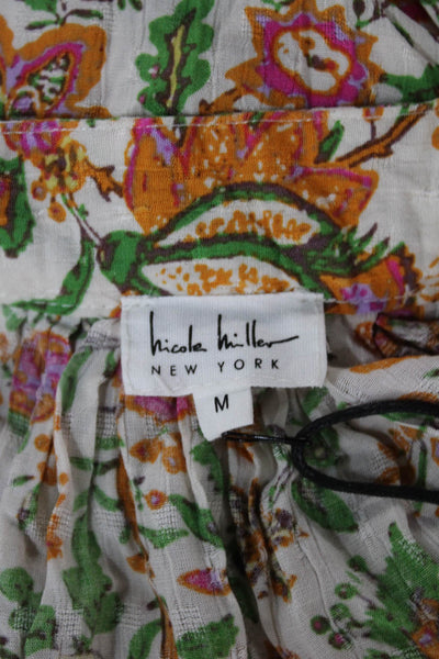 Nicole Miller Womens Floral V Neck Rayon Short Sleeve Blouse Size M