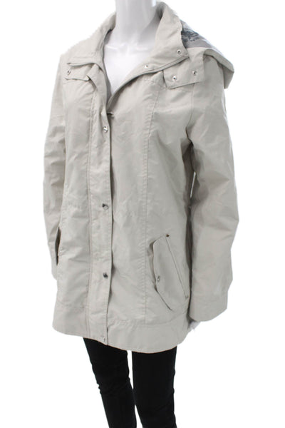 Nicole Miller Womens Gray Floral Rain Coat Snap Long Sleeve Size L