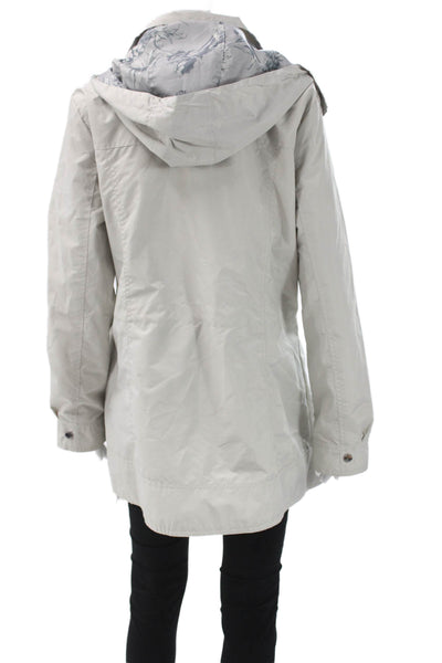 Nicole Miller Womens Gray Floral Rain Coat Snap Long Sleeve Size L