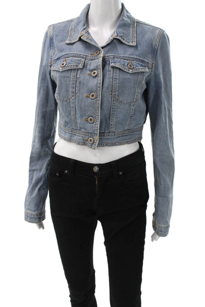 Free People Women Bohemian Basic Jacket Blue Cotton Button Long Sleeve Size 8