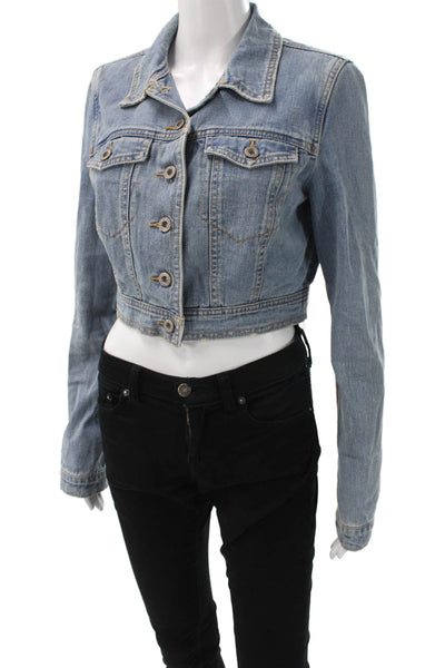 Free People Women Bohemian Basic Jacket Blue Cotton Button Long Sleeve Size 8