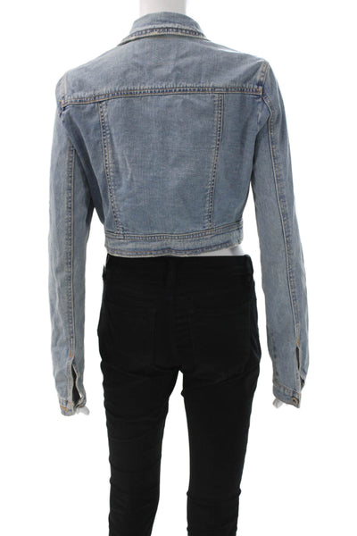 Free People Women Bohemian Basic Jacket Blue Cotton Button Long Sleeve Size 8