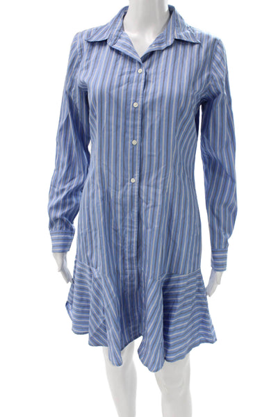 Lauren Ralph Lauren Womens Blue Striped Cotton Shirt Dress Long Sleeve Size 4