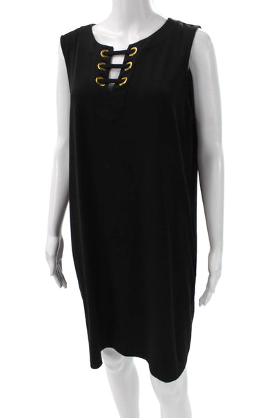 Michael Michael Kors Women Shift Dress Black V Neck Nylon Size XL