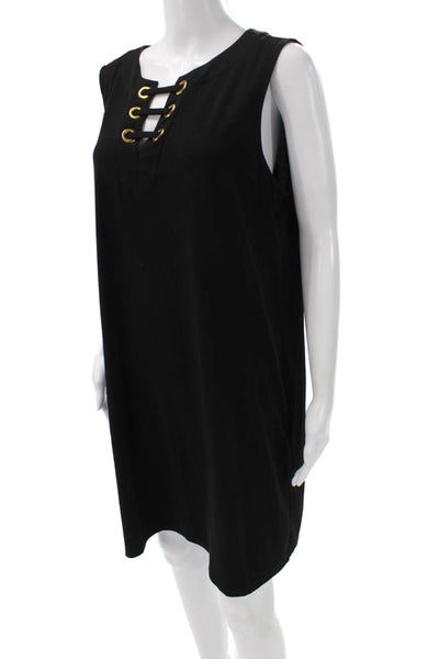 Michael Michael Kors Women Shift Dress Black V Neck Nylon Size XL