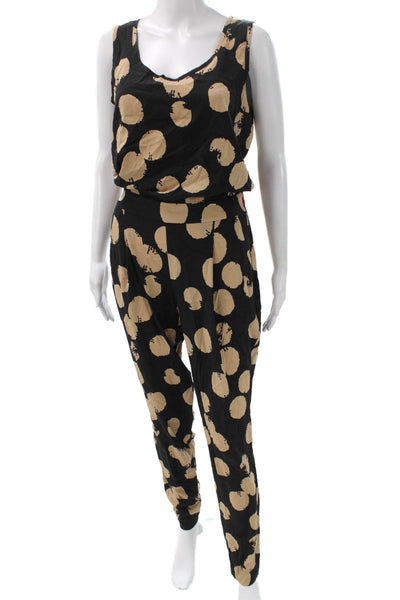 DKNY Womens Black Polka Dot V Neck Silk Sleeveless Jumpsuit Size 2