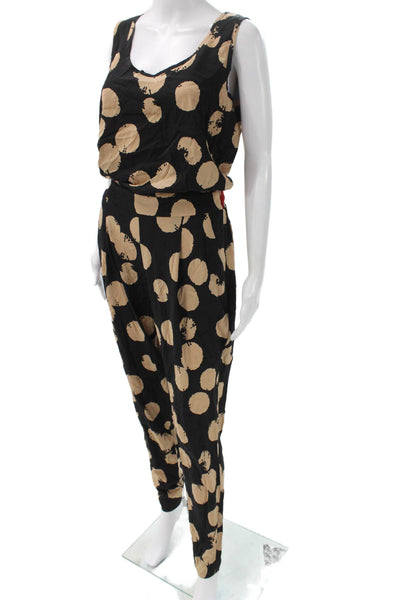 DKNY Womens Black Polka Dot V Neck Silk Sleeveless Jumpsuit Size 2
