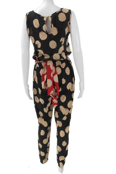 DKNY Womens Black Polka Dot V Neck Silk Sleeveless Jumpsuit Size 2