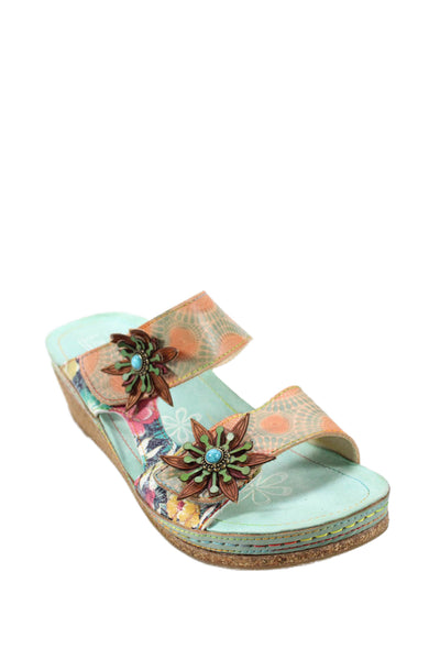 L Artiste Womens Floral Print Wedge Sandals Multi Colored Size 40 10