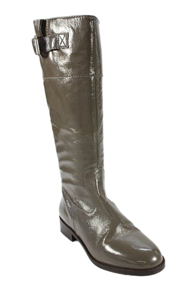 Boden Womens Patent Leather Knee High Zip Up Boots Grey Size 39 9