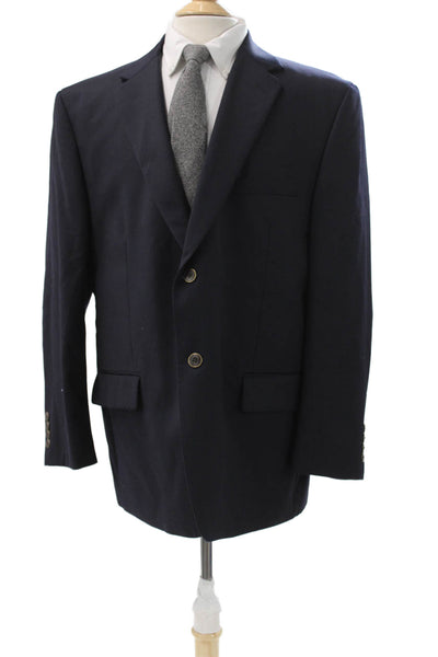 Joseph & Feiss Mens Blazer Blue 100% Wool Solid Button Short Size 46