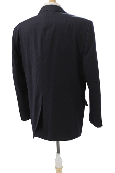 Joseph & Feiss Mens Blazer Blue 100% Wool Solid Button Short Size 46