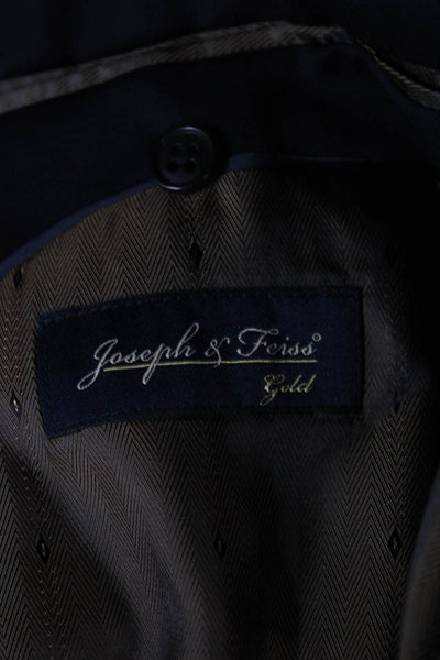 Joseph & Feiss Mens Blazer Blue 100% Wool Solid Button Short Size 46