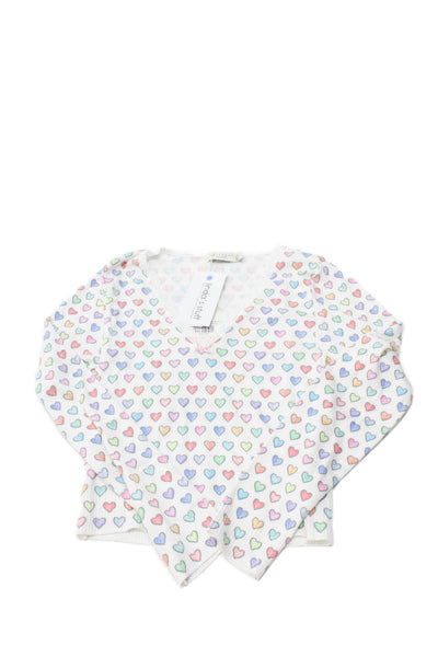 Polkadot Womens Heart Lace Trim V-Neck Long Sleeve Sleep Top Multicolor Size S