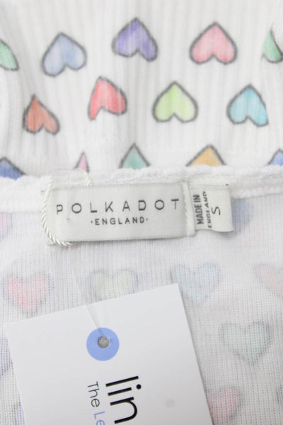 Polkadot Womens Heart Lace Trim V-Neck Long Sleeve Sleep Top Multicolor Size S