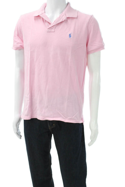 Polo Ralph Lauren Mens T-Shirt Pink Collared Short Sleeve Cotton Size L