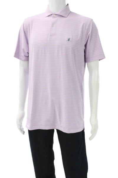 Peter Millar Mens Purple Striped Collared Cotton Tee Size M
