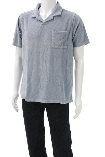 Maison Me Men Basic Blue Terry Collared Short Sleeve T-Shirt Size M