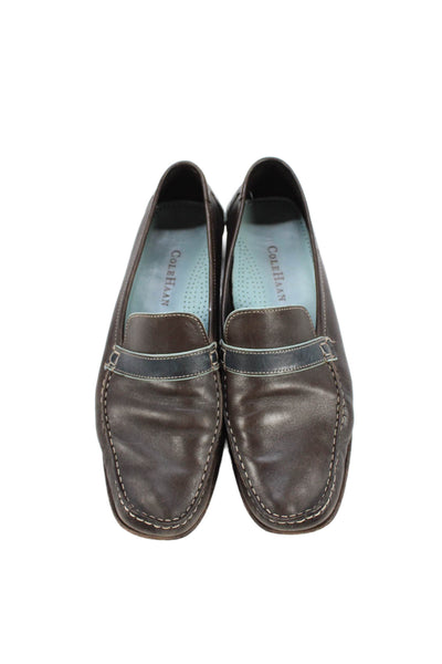 Cole Haan Womens Leather Slide On Loafers Brown Navy Blue Size 9.5 B
