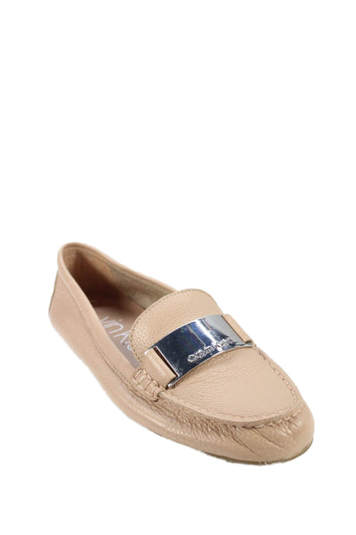 Calvin Klein Womens Leather Silver Tone Lisette Loafers Beige Size 9.5