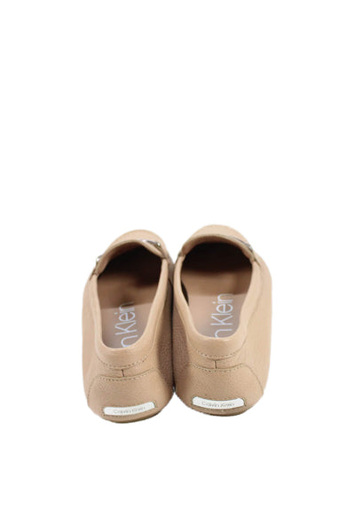 Calvin Klein Womens Leather Silver Tone Lisette Loafers Beige Size 9.5
