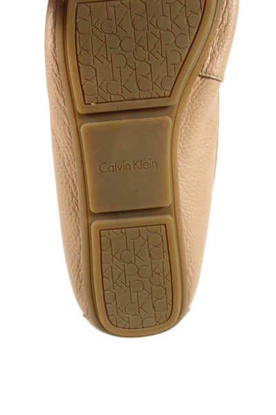 Calvin Klein Womens Leather Silver Tone Lisette Loafers Beige Size 9.5
