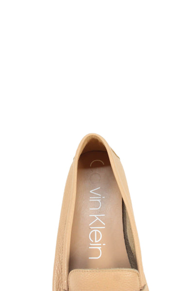 Calvin Klein Womens Leather Silver Tone Lisette Loafers Beige Size 9.5