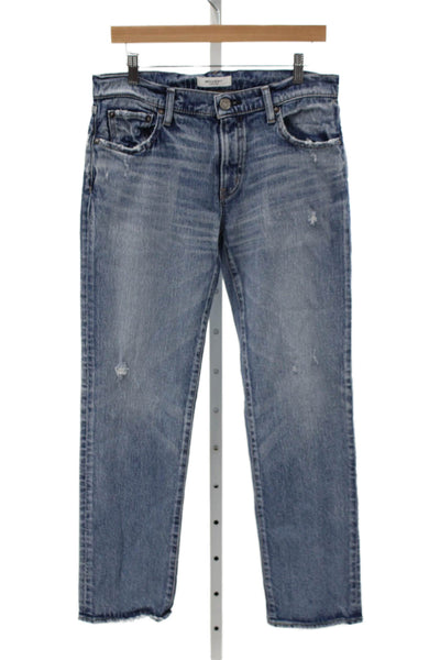 Moussy Womens Straight Jeans Blue Mid Rise Button Cotton Size 27