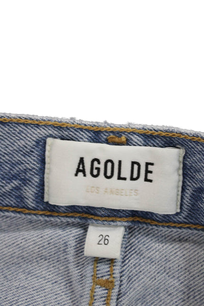 Agolde Womens High Rise Straight Jeans Blue Button Fly Cotton Size 26