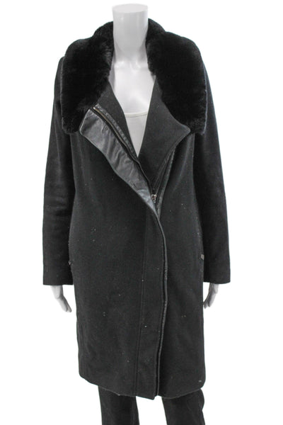 Vince Womens Overcoat Black Wool Blend Zip Size S