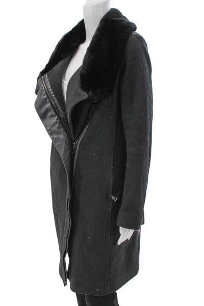 Vince Womens Overcoat Black Wool Blend Zip Size S