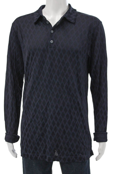 Armani Collezioni Mens Polo T-Shirt Blue Argyle Collared Long Sleeve Size 2XL