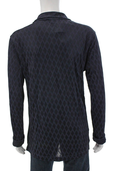 Armani Collezioni Mens Polo T-Shirt Blue Argyle Collared Long Sleeve Size 2XL