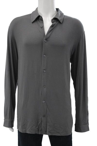 Armani Collezioni Mens Button Down Shirt Gray Modal Long Sleeve Size 2XL