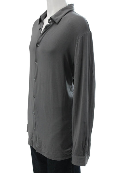 Armani Collezioni Mens Button Down Shirt Gray Modal Long Sleeve Size 2XL