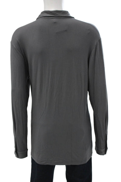 Armani Collezioni Mens Button Down Shirt Gray Modal Long Sleeve Size 2XL