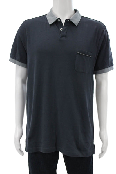Armani Collezioni Mens Blue Collared Cotton Short Sleeve T-Shirt Size 2XL