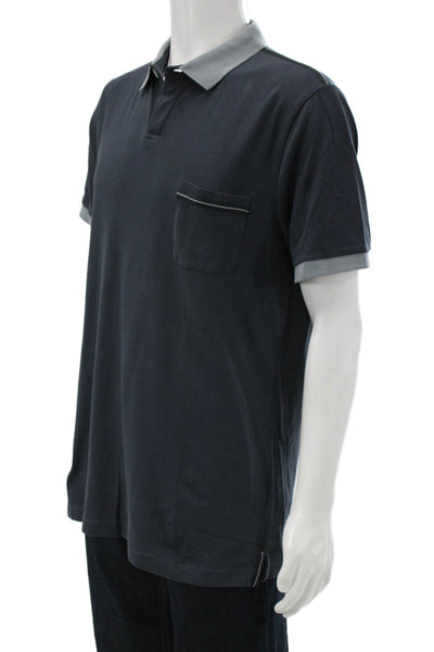 Armani Collezioni Mens Blue Collared Cotton Short Sleeve T-Shirt Size 2XL
