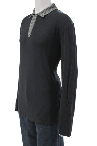 Armani Collezioni Mens Collared Long Sleeve T-Shirt Black Viscose Size 2XL