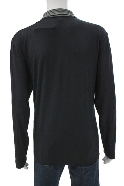 Armani Collezioni Mens Collared Long Sleeve T-Shirt Black Viscose Size 2XL
