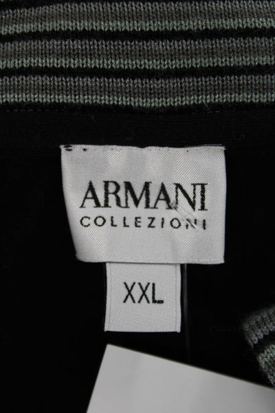 Armani Collezioni Mens Collared Long Sleeve T-Shirt Black Viscose Size 2XL