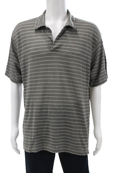 Armani Collezioni Mens Gray Linen Collared Polo Shirt Short Sleeve Size M