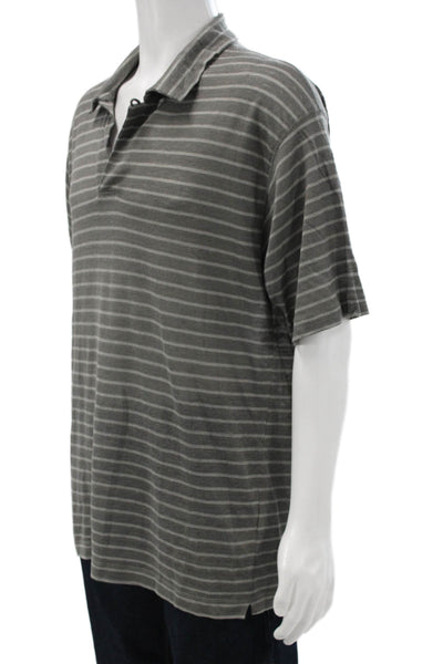 Armani Collezioni Mens Gray Linen Collared Polo Shirt Short Sleeve Size M