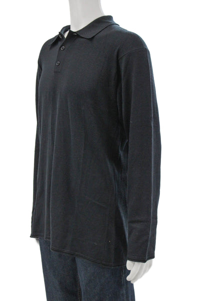 Armani Collezioni Mens Black Collared T-Shirt Long Sleeve Button Silk Size 2XL